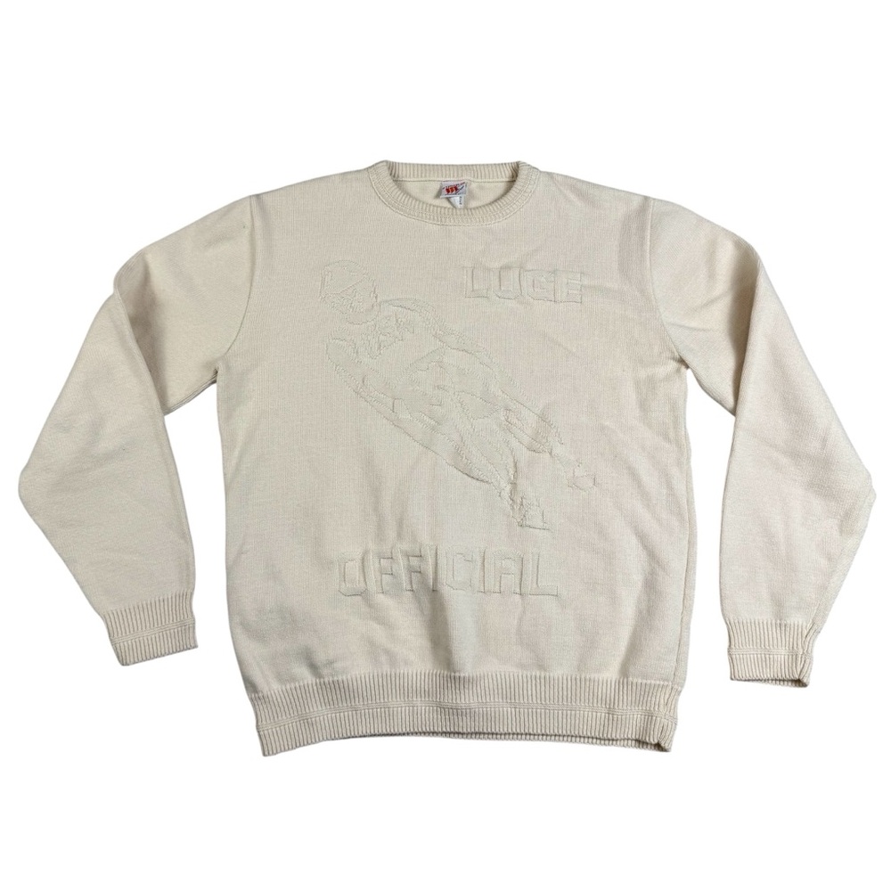 Vintage 90s 3 Strikes USA Luge Official Skiing Knit Sweater Preppy Cream Mens XL